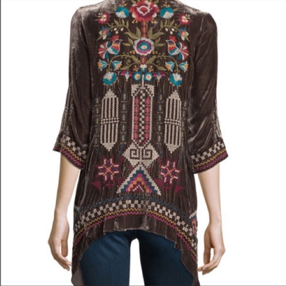 Johnny Was Dani Velvet Draped Embroidered Cardigan